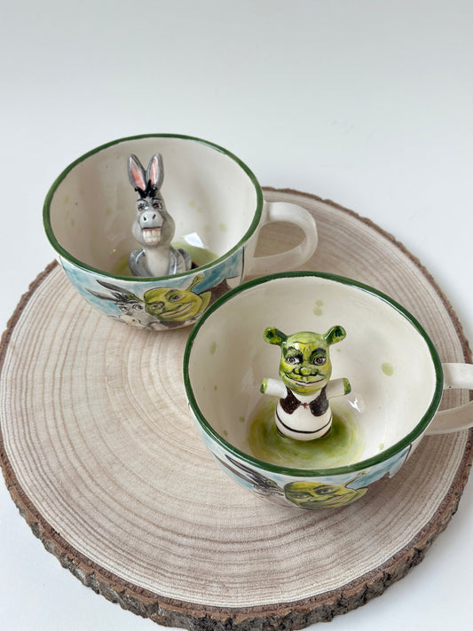 Shrek and Donkey handmade mugs