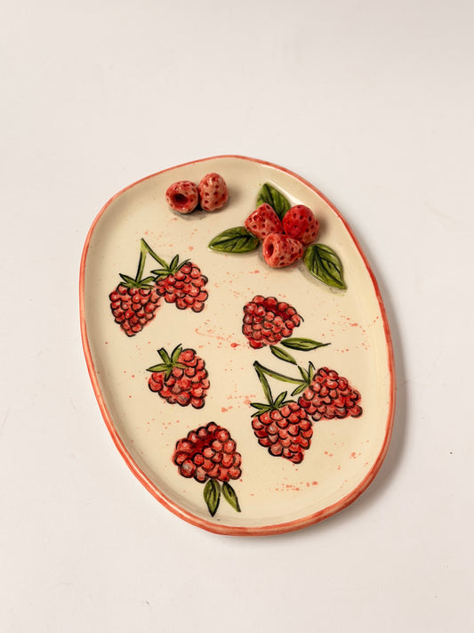 Raspberry handmade ceramic plate