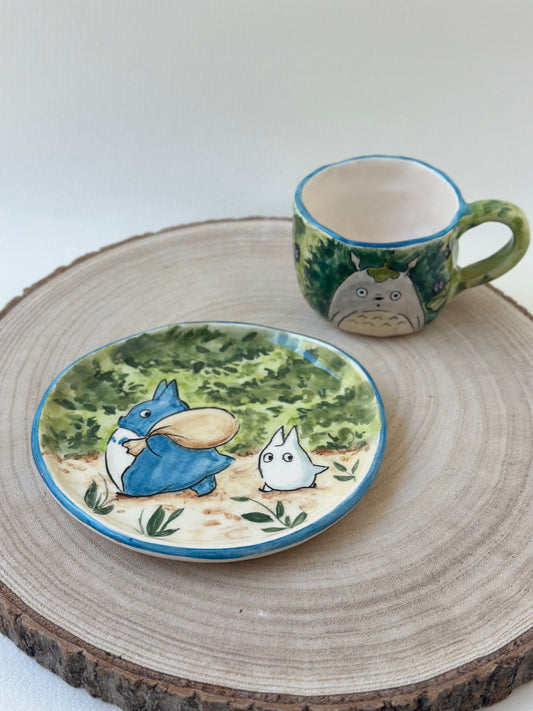 Totoro handmade coffee cup and plate