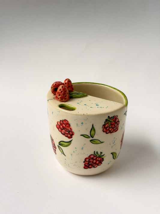 Raspberry handmade ceramic takeaway mug