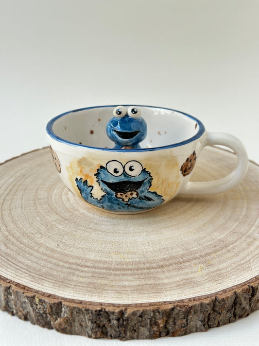 Cute blue monster surprise ceramic mug