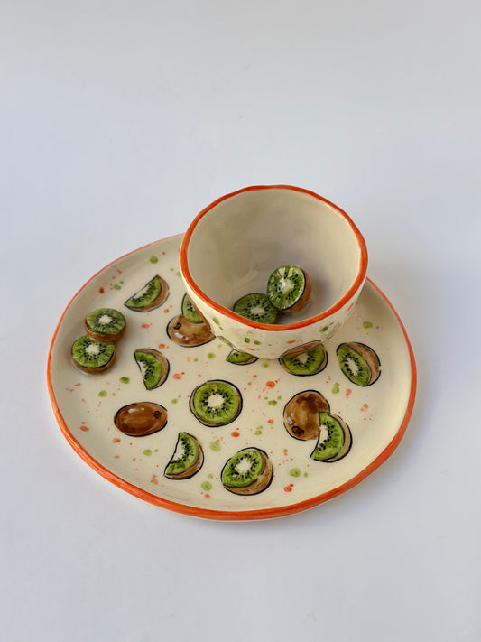Kiwi handmade plate and mug