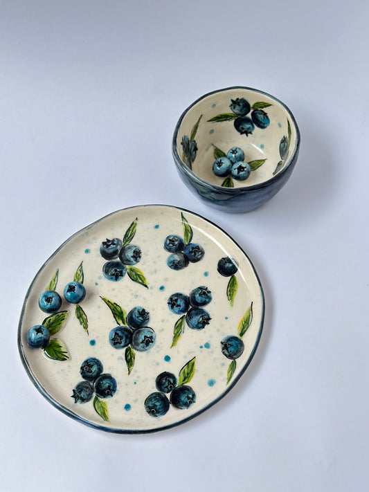 Blueberry handmade cup and plate