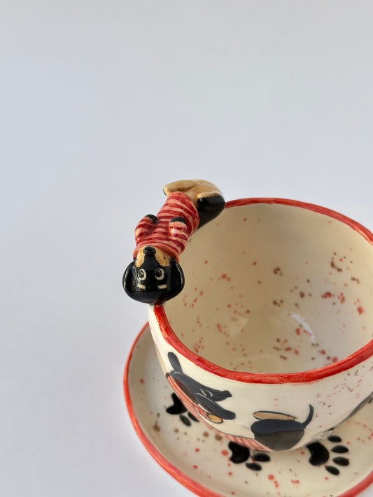 Dachshund dog handmade ceramic cup