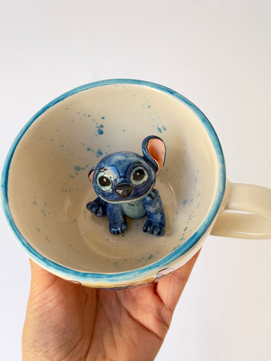 Blue monster handmade ceramic mug
