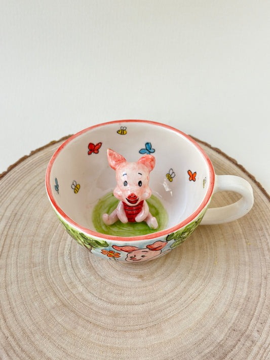 Pink pig handmade mug
