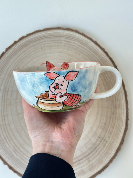Pink pig handmade mug