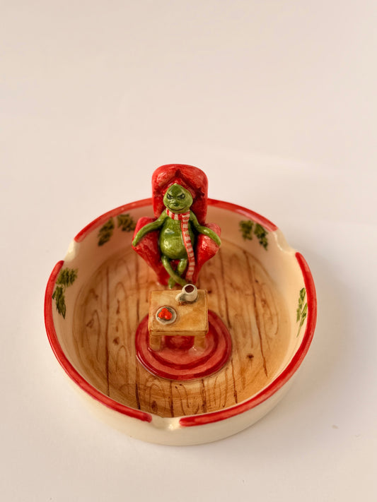 Grinch handmade ceramic ashtray