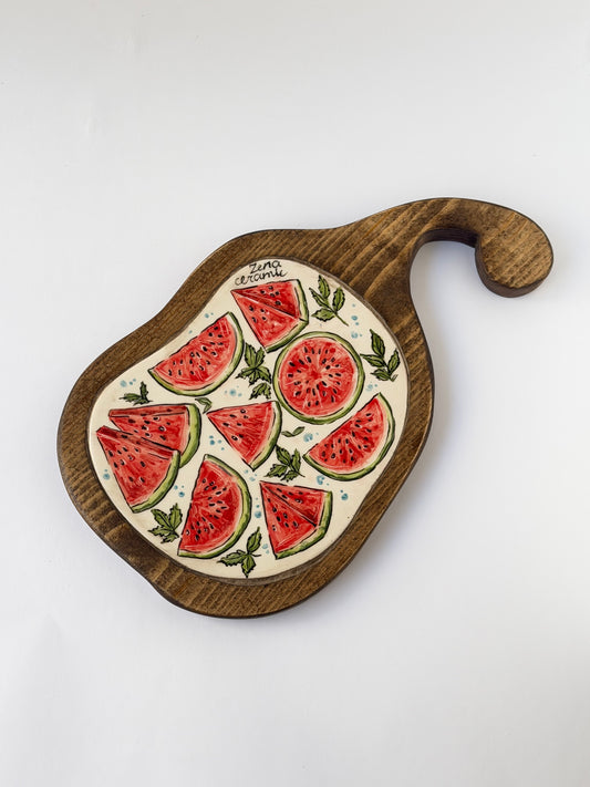 Watermelon handmade ceramic Wooden serving tray