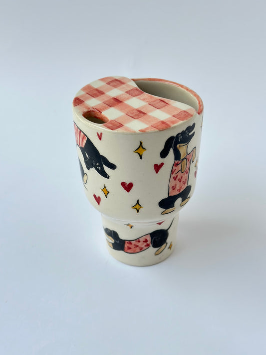 Dachshund dog handmade ceramic takeaway mug