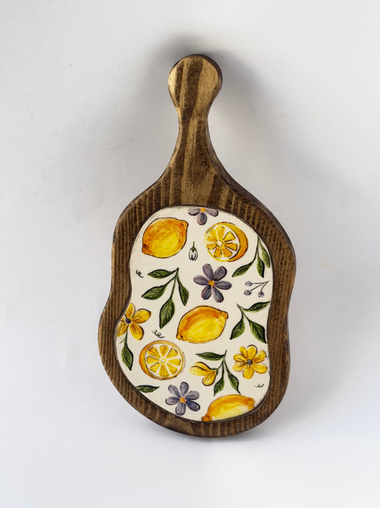 Lemon handmade ceramic wooden serving tray