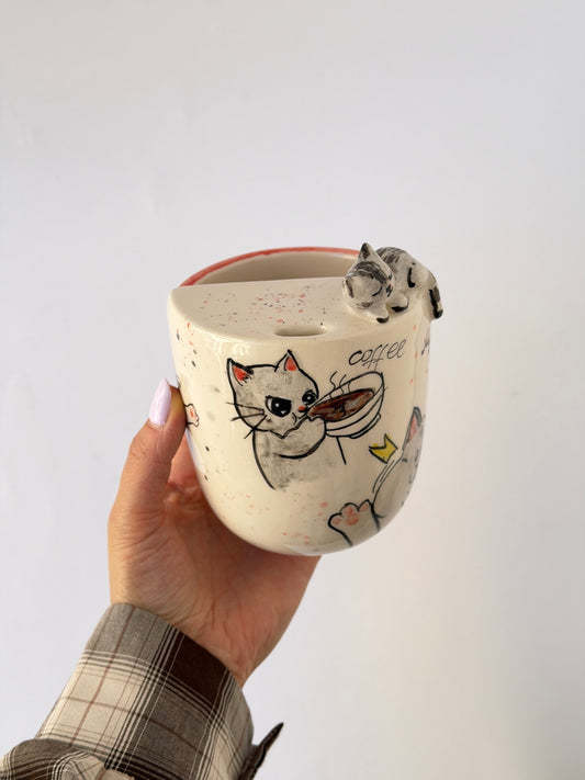 Cat handmade takeaway ceramic mug