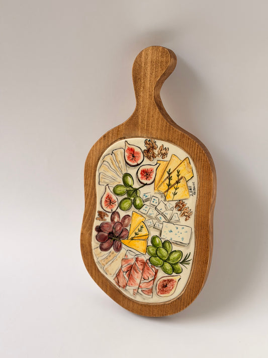 Ceramic & Wood Charcuterie Serving Board (32x16)