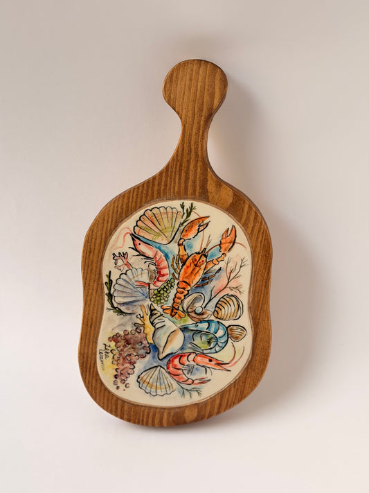 Ceramic & Wood Charcuterie Serving Board (29x15)