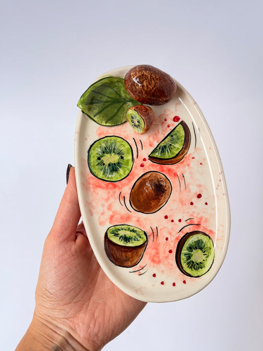 Tropical fruit kiwi handmade ceramic plate