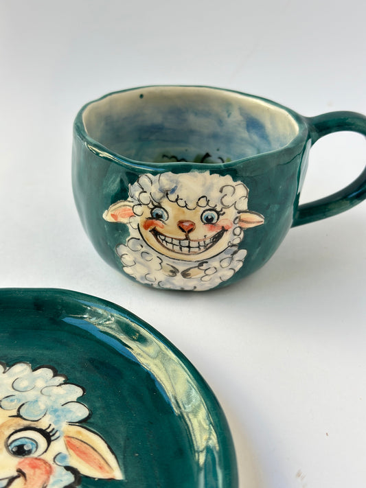 Sheep handmade mug and plate