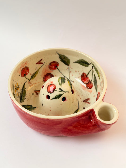 Cheery handmade ceramic fruit washing bowl