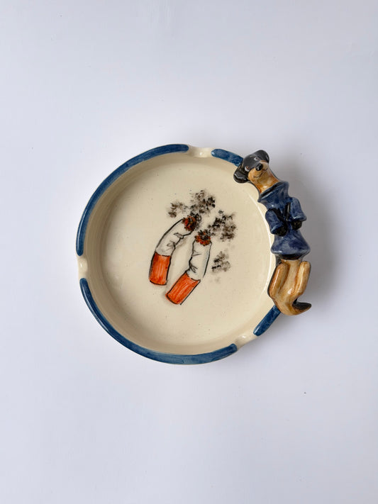 Dachshund dog handmade ceramic ashtray