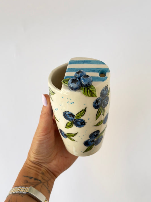 Blueberry handmade ceramic takeaway mug