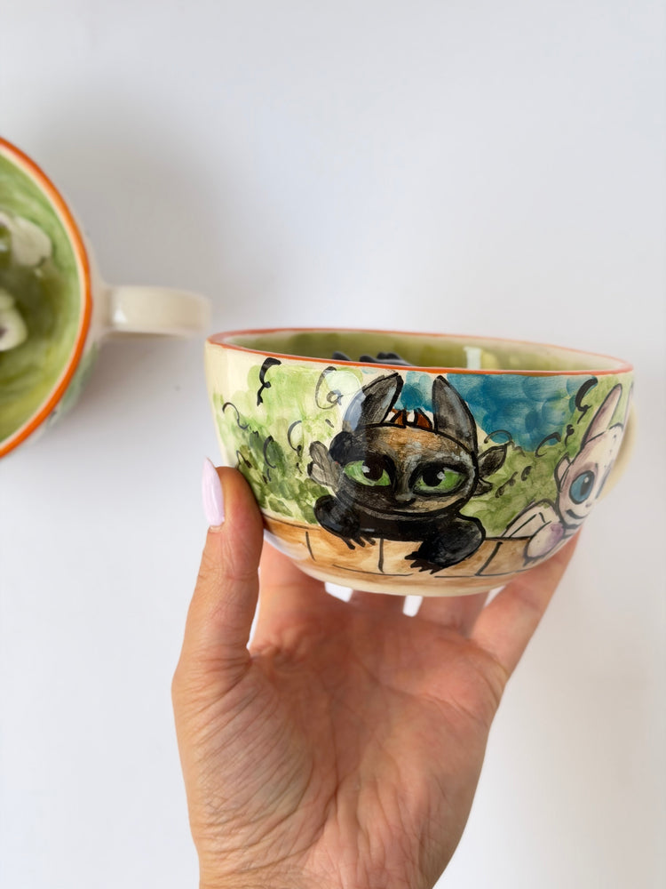 Handmade couple ceramic dragons mugs