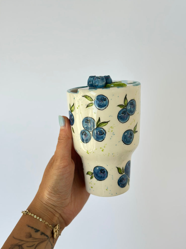 Blueberry handmade ceramic takeaway mug