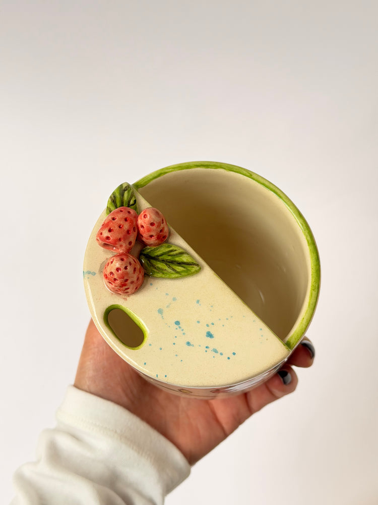 Raspberry handmade ceramic takeaway mug