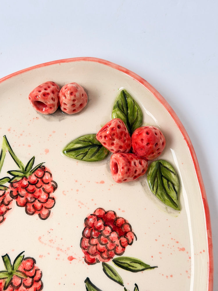 Raspberry handmade ceramic plate