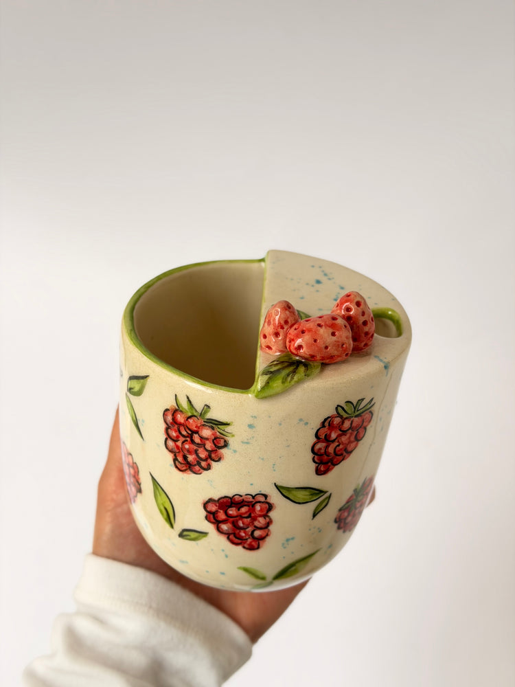 Raspberry handmade ceramic takeaway mug