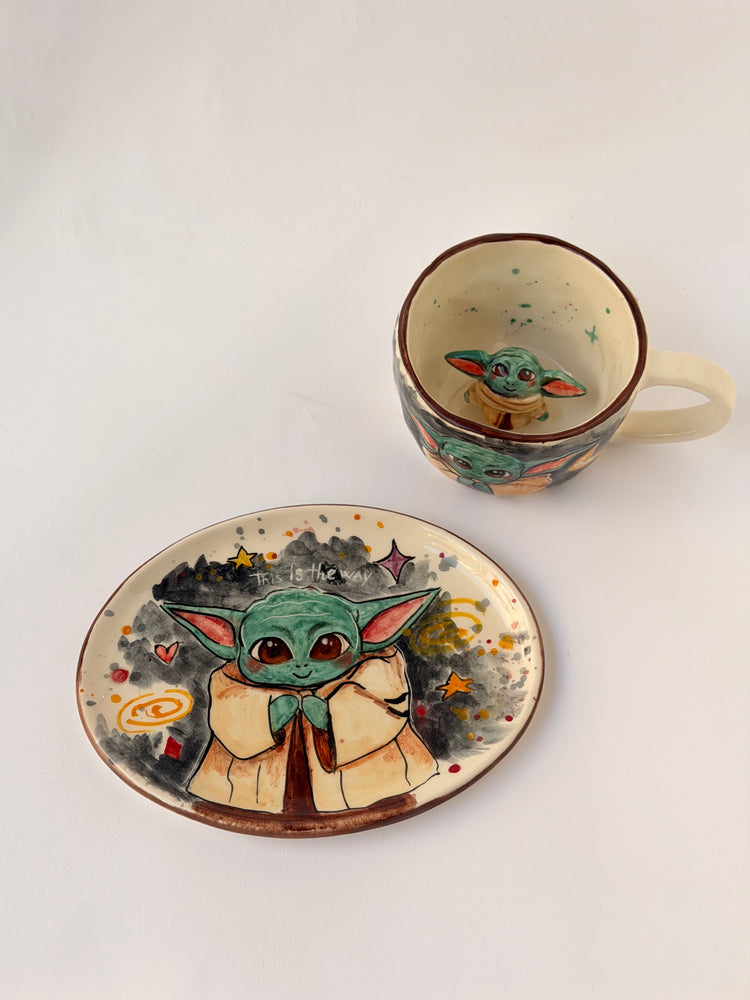 Handmade ceramic coffee cup and plate