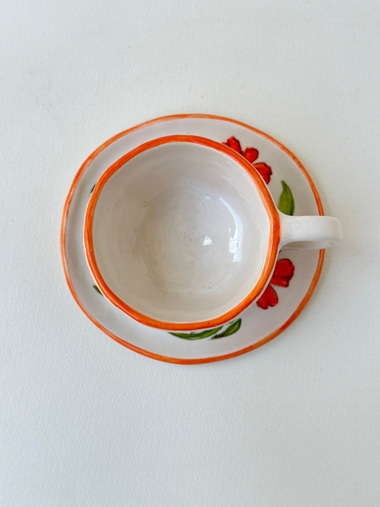 Flowers handmade mug and plate