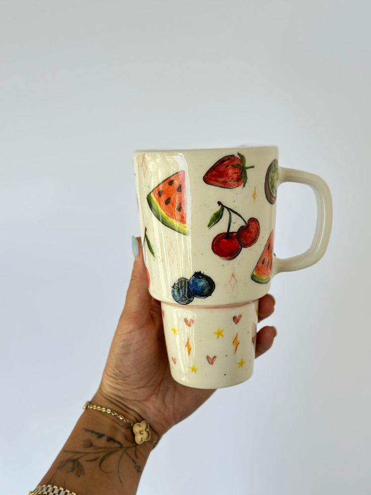 Summer fruits detailed handmade ceramic mug