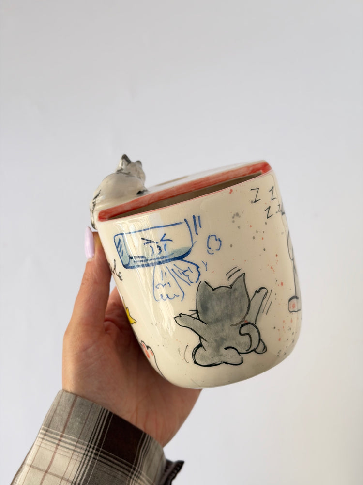 Cat handmade takeaway ceramic mug