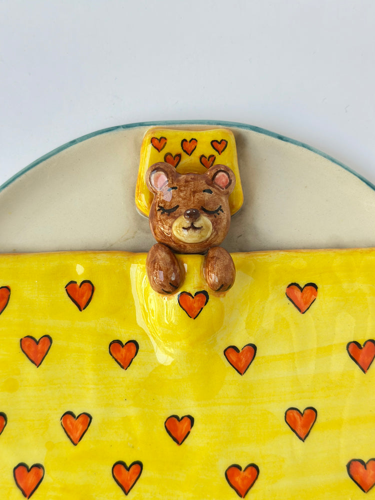 Sleeping bear handmade ceramic plate