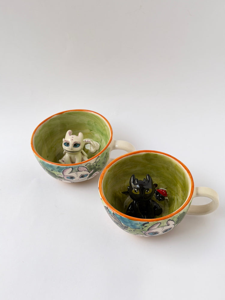 Handmade couple ceramic dragons mugs