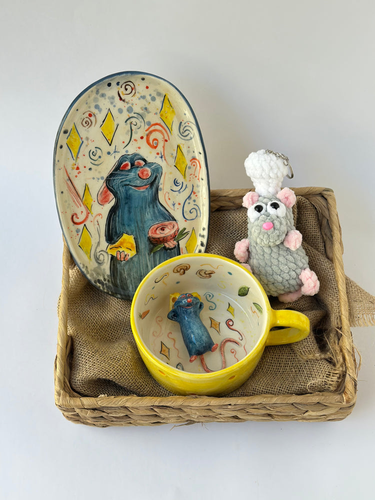 Little chef handmade ceramic mug and plate and keychain