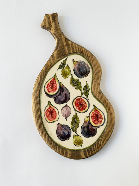 Fig Wooden serving tray handmade ceramic