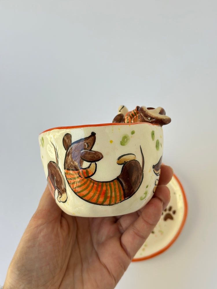 Dachshund handmade cup and plate