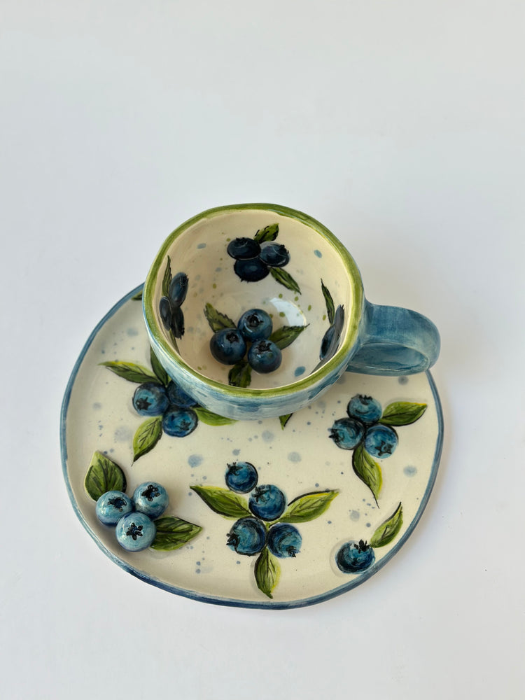 Blueberry handmade cup and plate