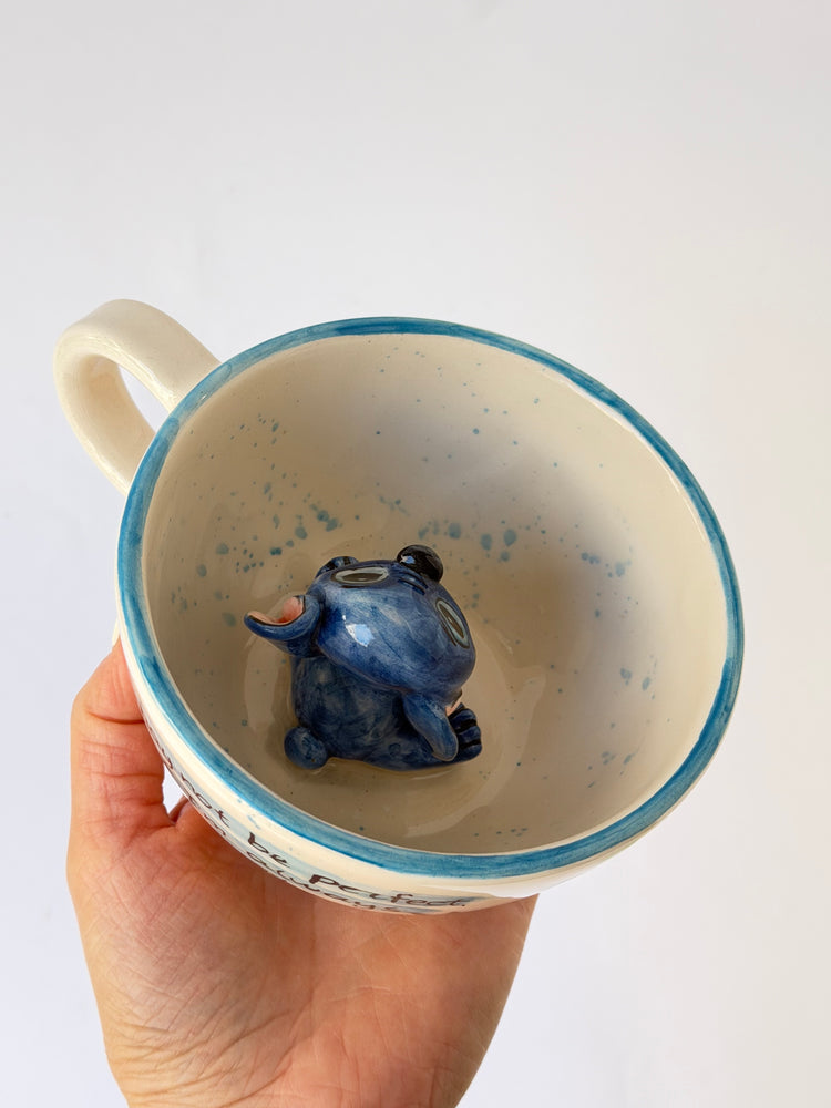 Blue monster handmade ceramic mug