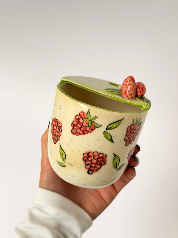 Raspberry handmade ceramic takeaway mug