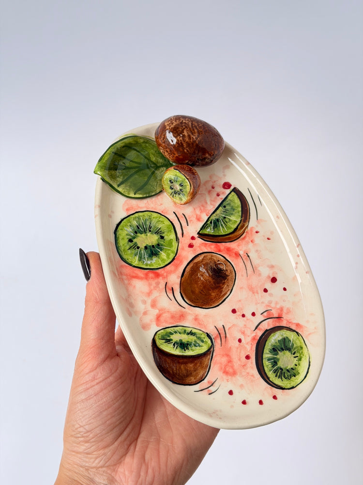Tropical fruit kiwi handmade ceramic plate