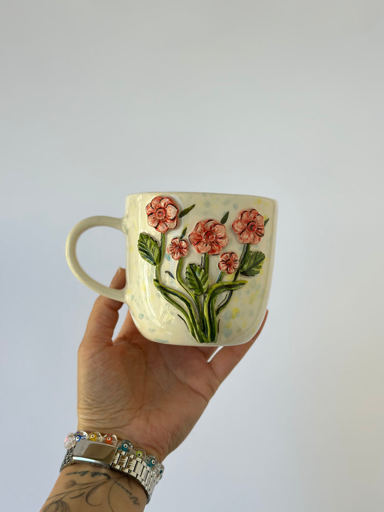 Flowers handmade mug ceramic