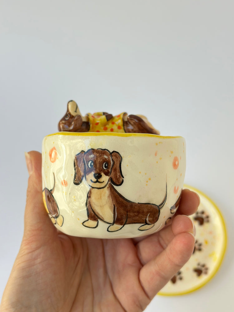 Dachshund handmade cup and plate