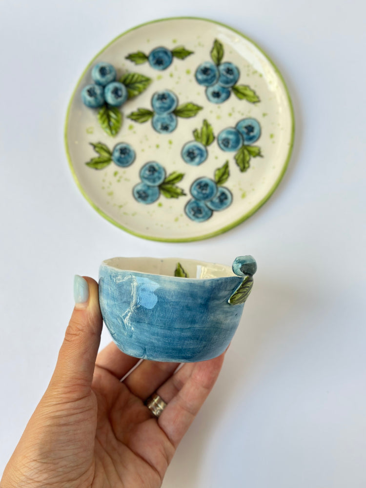 Blueberry handmade ceramic cup and plate