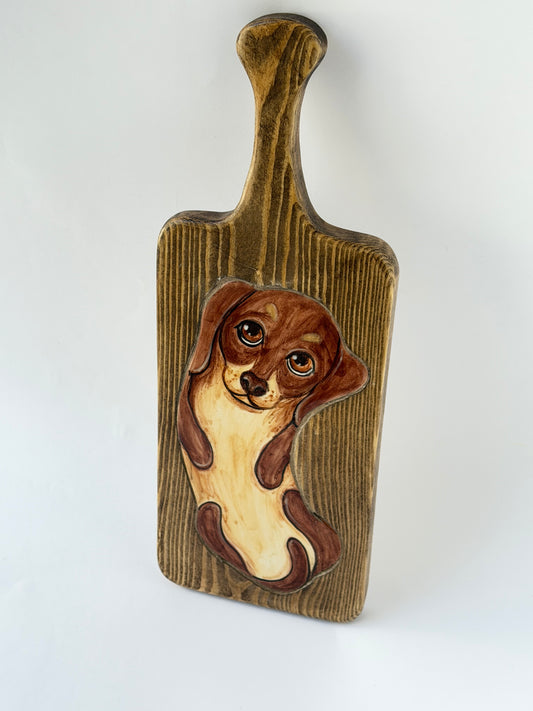 Dachshund handmade ceramic wooden serving tray