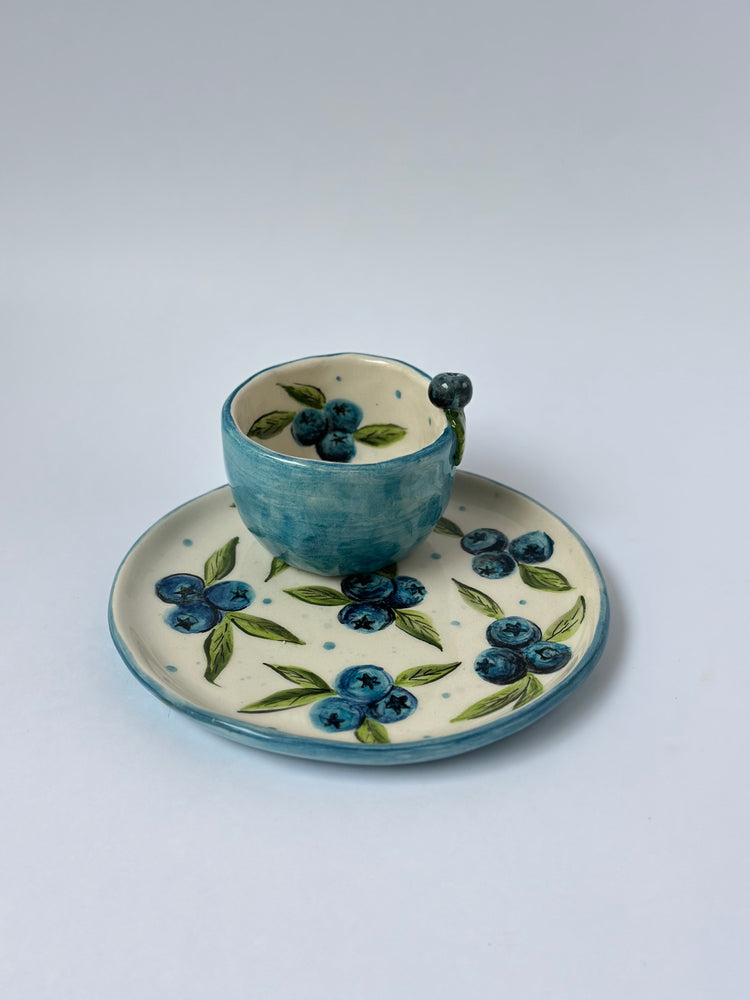 Blueberry handmade coffee cup and plate