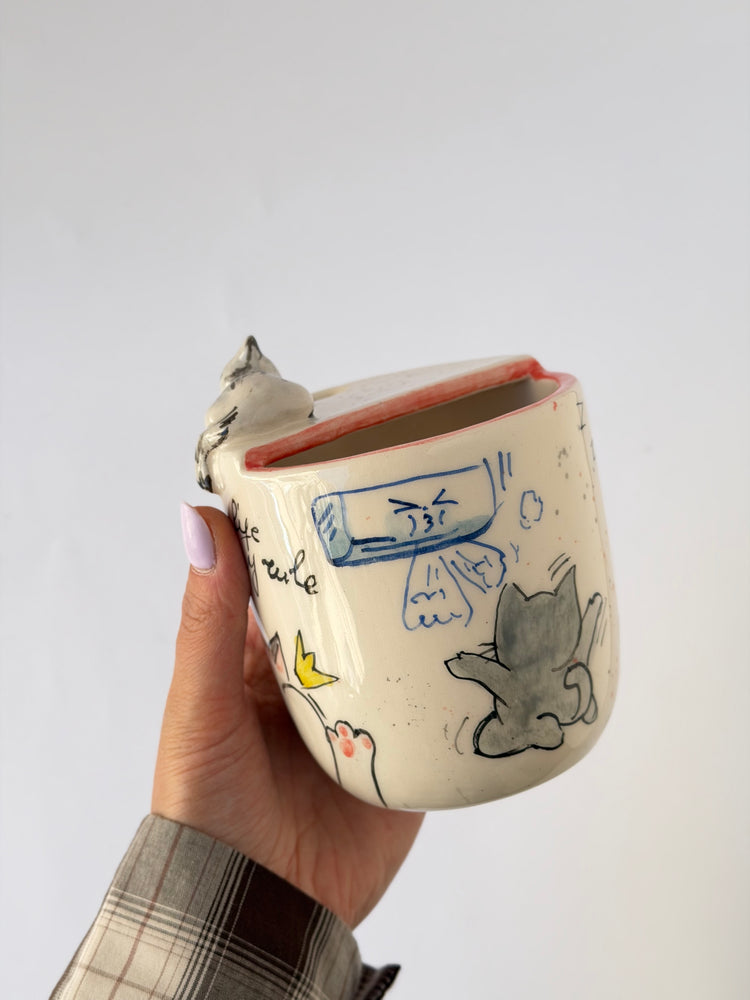 Cat handmade takeaway ceramic mug