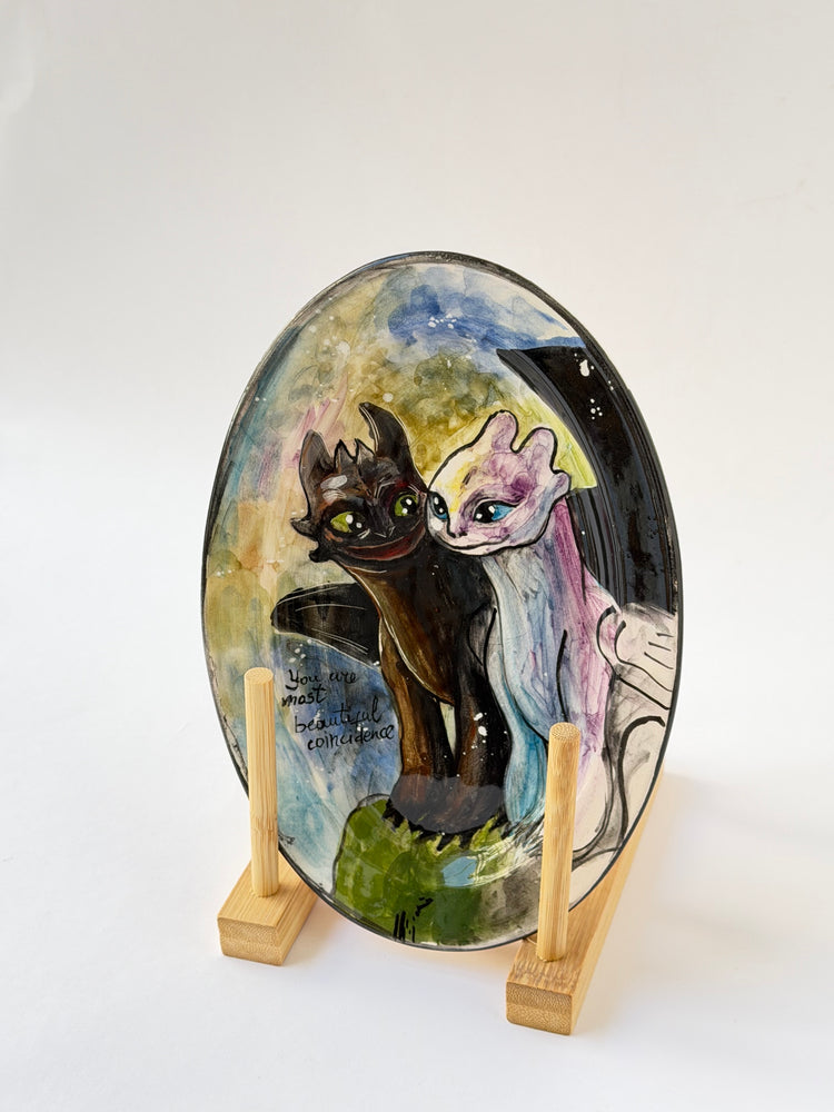 Couple monster handmade ceramic plate