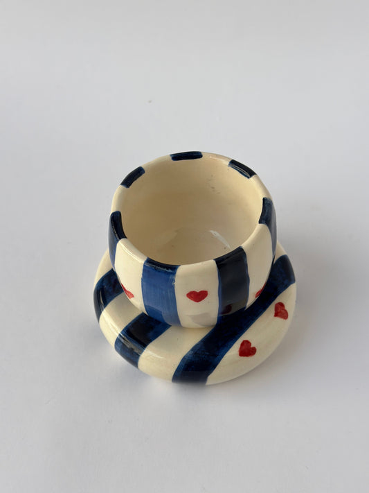 Blue handmade coffee mug and plate