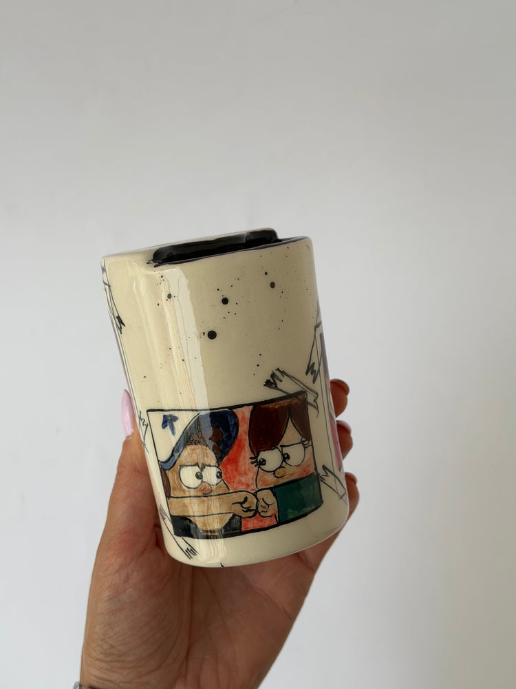 Friends handmade ceramic takeaway mug